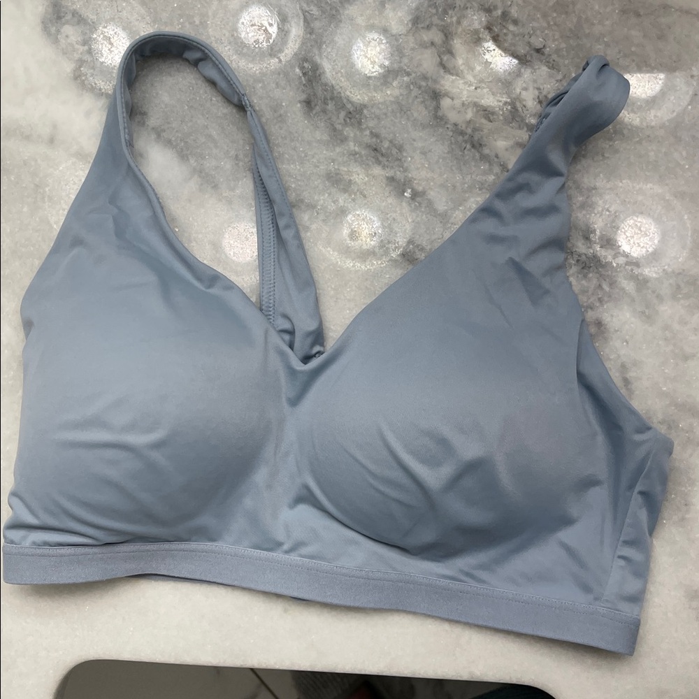 Warner’s super soft, wireless, comfort, bra, dusty, blue, size medium